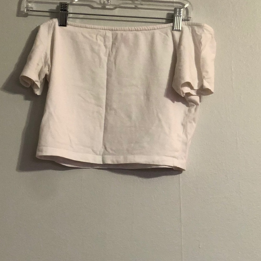 Plain white off the shoulder crop top